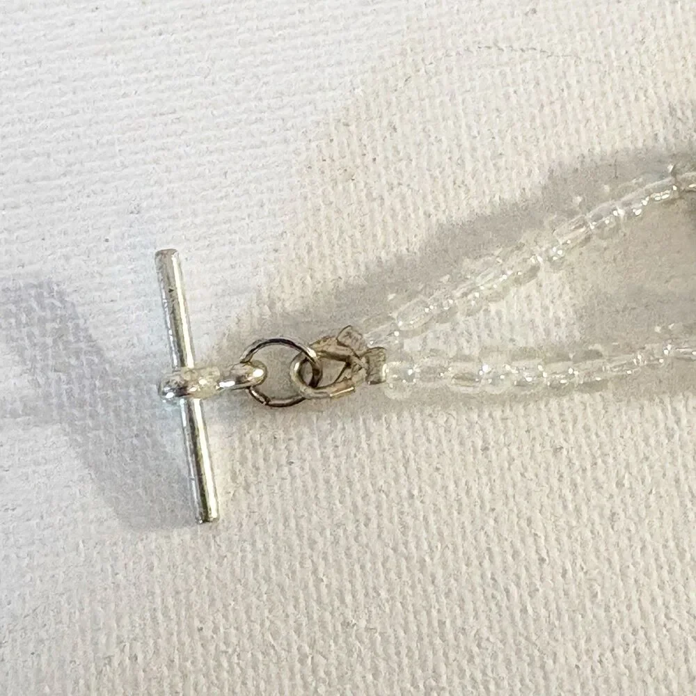 Beaded Bracelet Toggle Closure Clear Beads Silver Tone Delicate Size 7.75
